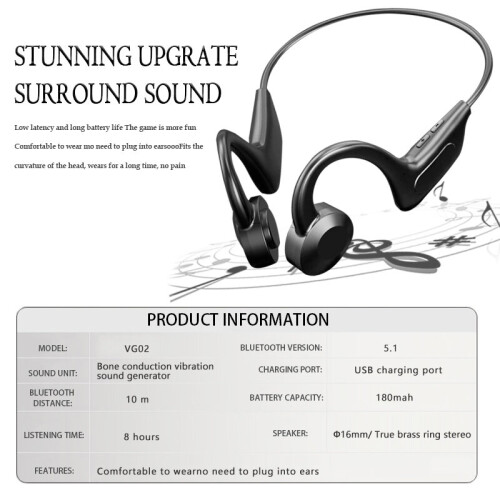Bluetooth 5.1 Bone Conduction Headphones Wireless Stereo Headset IPX5 2