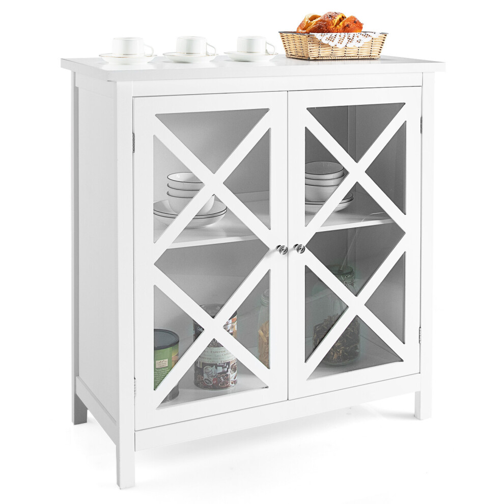 2-door Wooden Buffet Sideboard w/Tempered Glass Doors Wine Bar Cabinet