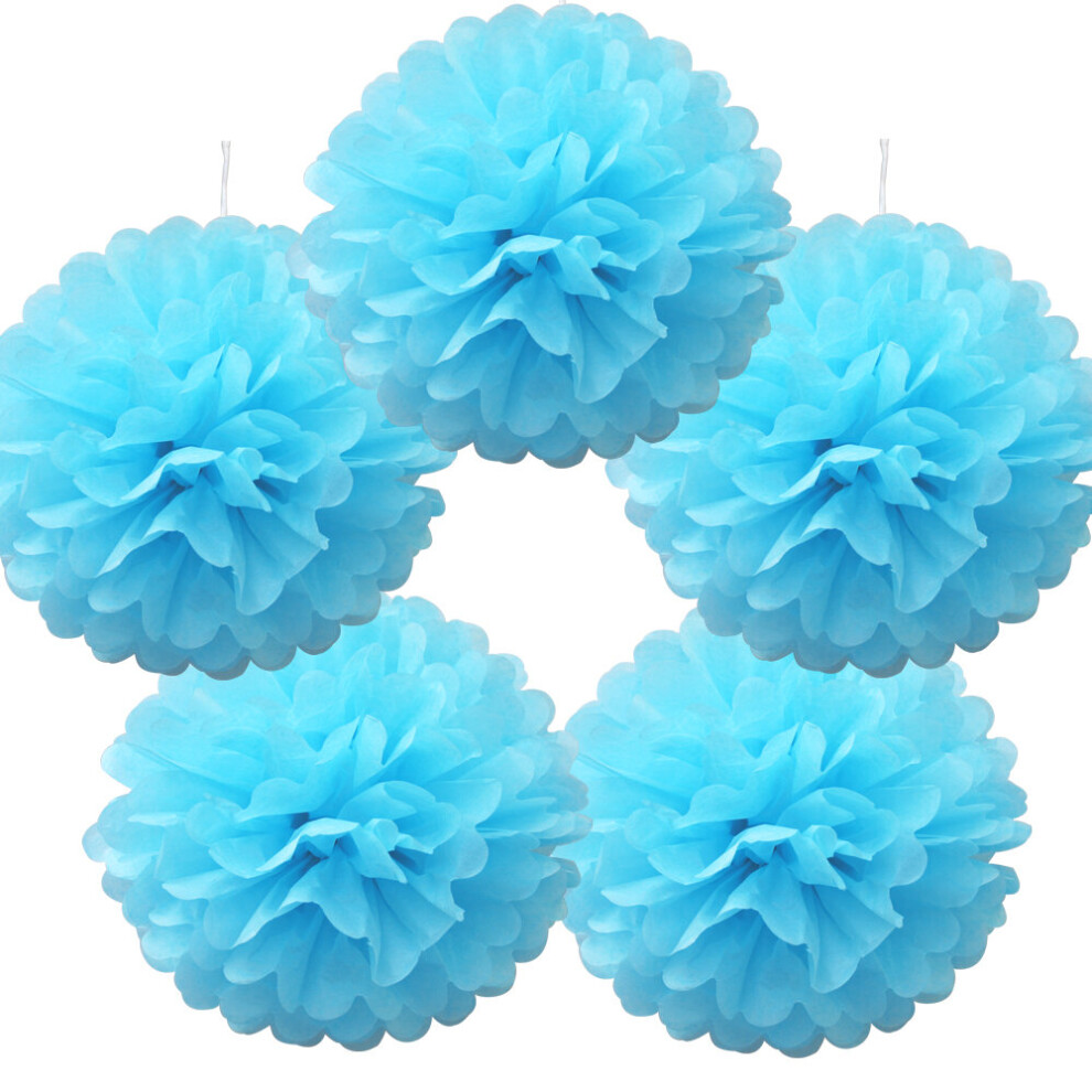(Aqua Blue, 5PCS - 6"(15CM)) Time to Sparkle Tissue Paper Pompoms Hanging Garland Wedding Party Decor Banquet Pom Poms