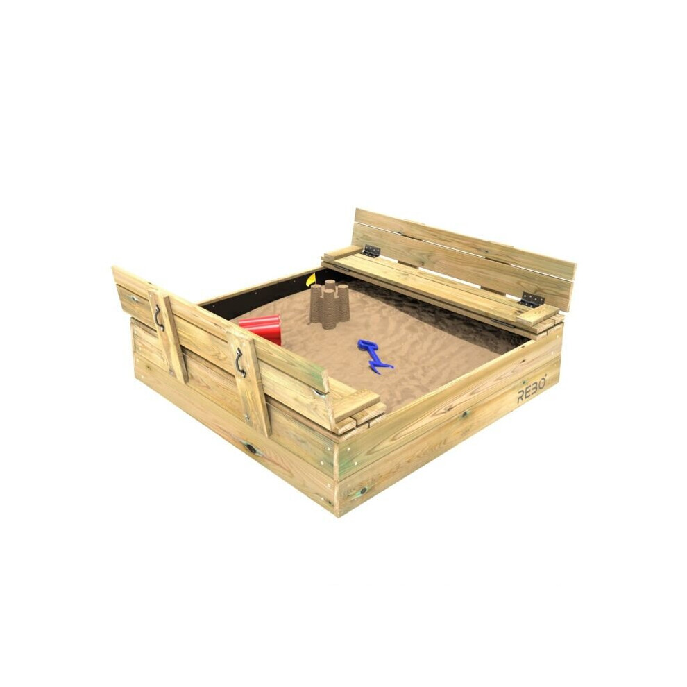 (Sandpit Ball Pool with Lid and Benches) Rebo Wooden Sandpit Ball Pool Square Frame  120cm x 120cm