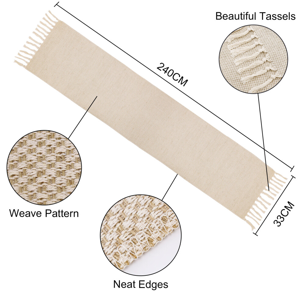 (33x240cm, 1PC) Time to Sparkle Natural Cotton Linen Fringe Table Runner Tassel Wedding Decor-image-OPC-P9N9RXF-NEW