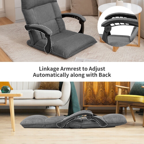 Costway Adjustable Padded Lazy Sofa W/ Linkage Armrest Floor Sofa Recliner 2