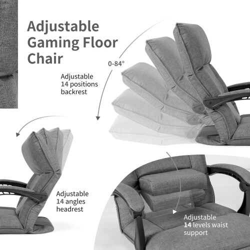 Costway Adjustable Padded Lazy Sofa W/ Linkage Armrest Floor Sofa Recliner 1