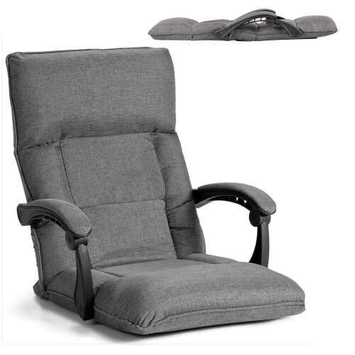 Costway Adjustable Padded Lazy Sofa W/ Linkage Armrest Floor Sofa Recliner