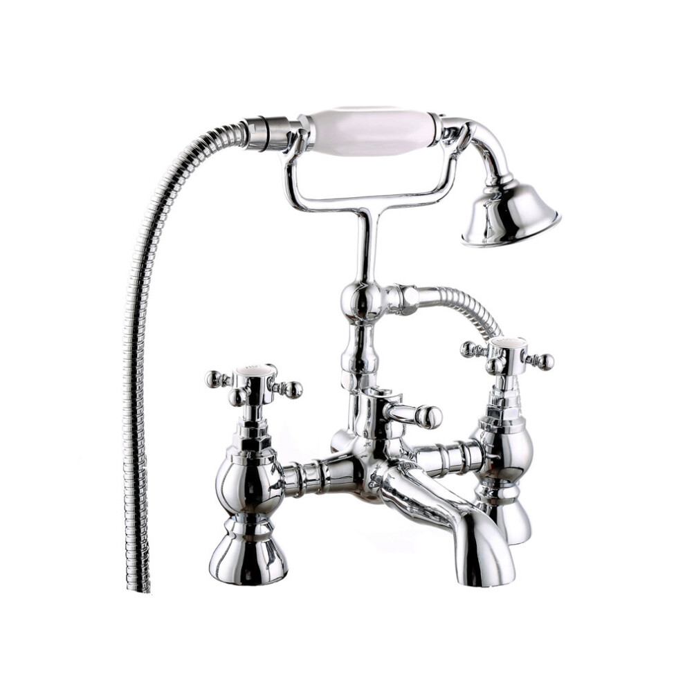 Traditional Bath Shower Filler Mixer Tap & Bathroom Shower Head Set Chrome Brass