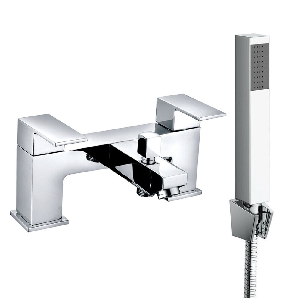 Square Twin Filler Mixer Tap & Bath Filler Hand Held Shower Head Set