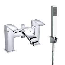 Square Bath Shower Mixer Tap Chrome with Hand Held Shower Head - Ceramic Disc - Includes Hose & Bracket - BSM-832