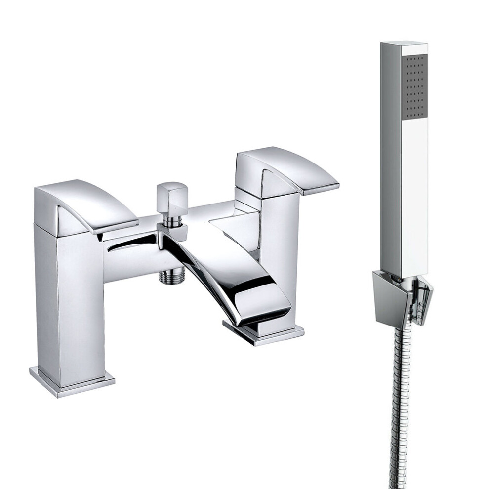 Square Bath Shower Mixer Tap Chrome and Hand Held Shower Head