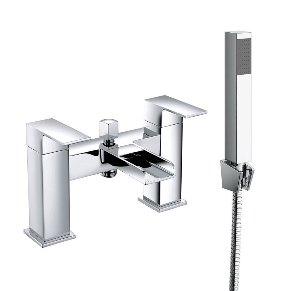 Bathroom Dual Handle Bath Filler Mixer Tap & Hand Held Shower Head Set Chrome