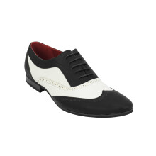 (46, Black-White) A1944H - Mens Retro Vintage MOD 2 Tone Leather Brogue Lace up Smart Spat Shoes