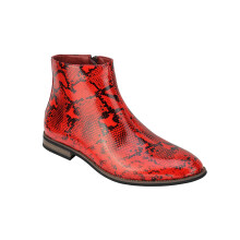 (43, Red) Mens Faux Leather Shiny Snake skin Print Ankle Boots Zip on Chelsea Dealer Shoes