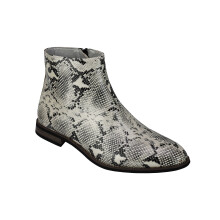 (45, White) Mens Faux Leather Shiny Snake skin Print Ankle Boots Zip on Chelsea Dealer Shoes