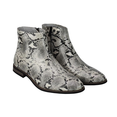 (44, White) Mens Faux Leather Shiny Snake skin Print Ankle Boots Zip on ...