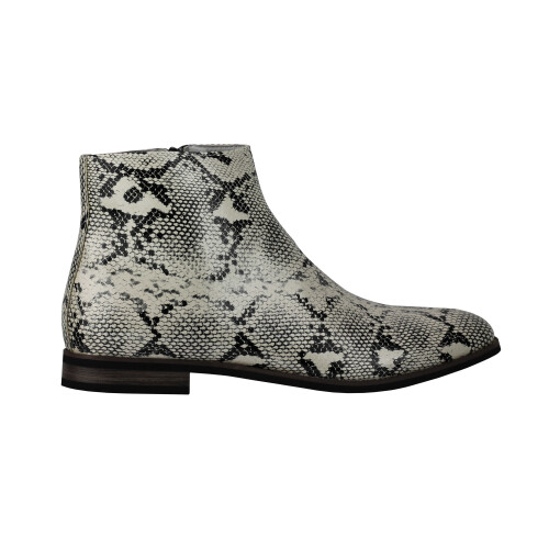 (44, White) Mens Faux Leather Shiny Snake skin Print Ankle Boots Zip on ...