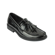 (44, Black) Mens Vintage Polished Leather Tassel Loafers Retro MOD Shoes in Oxblood, Black
