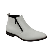 (43, White) Mens Chelsea Boots Retro Classic Low Ankle 2 Zip Smart Casual Shoes UK Sizes