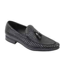 (44, Black) Mens Vintage Woven Leather Lined Tassel Moccasin Loafers Retro Smart Casual Shoes