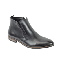 (43, Black) Mens Chelsea Boots Retro Classic Low Ankle 2 Zip Smart Casual Shoes UK Sizes