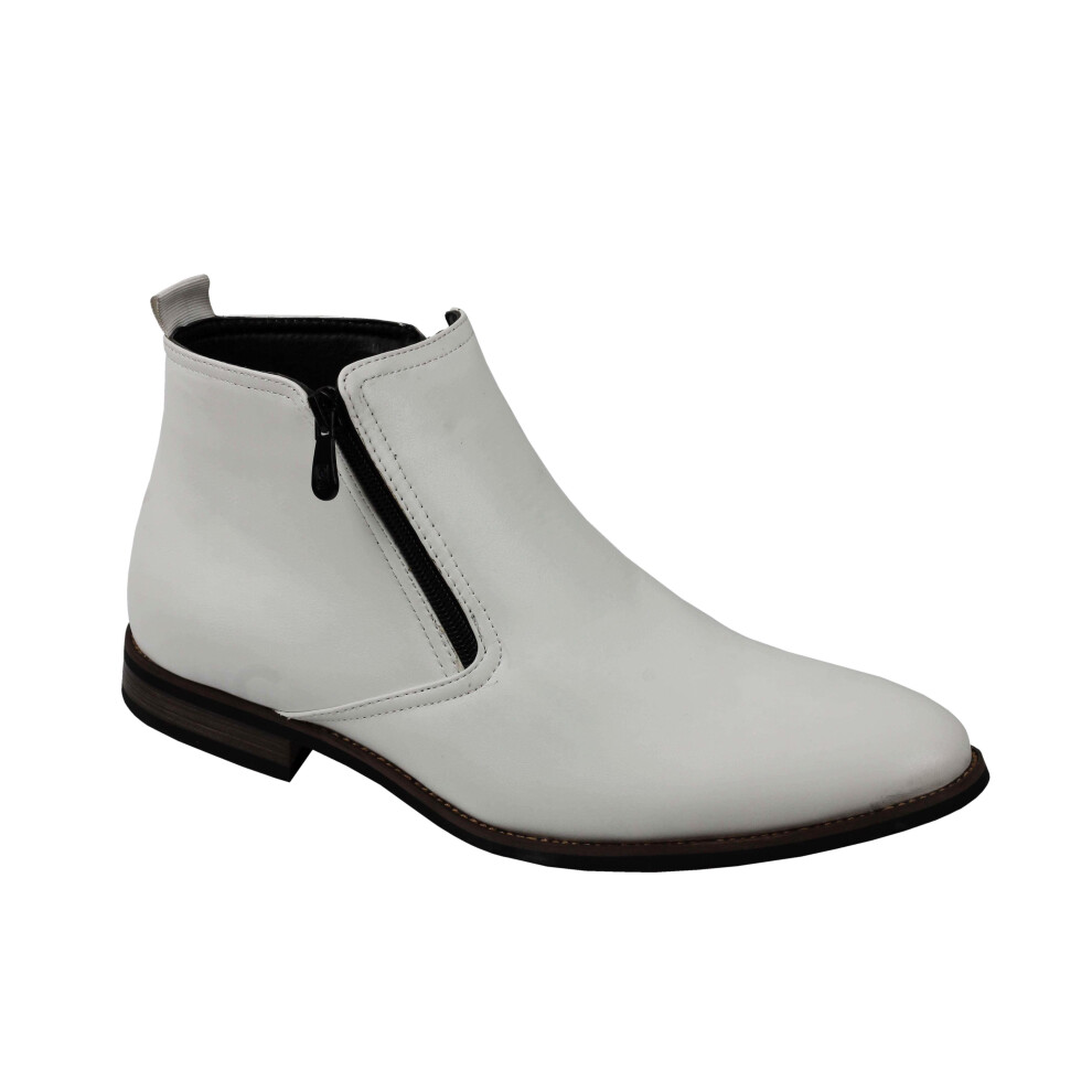 (46, White) Mens Chelsea Boots Retro Classic Low Ankle 2 Zip Smart Casual Shoes UK Sizes