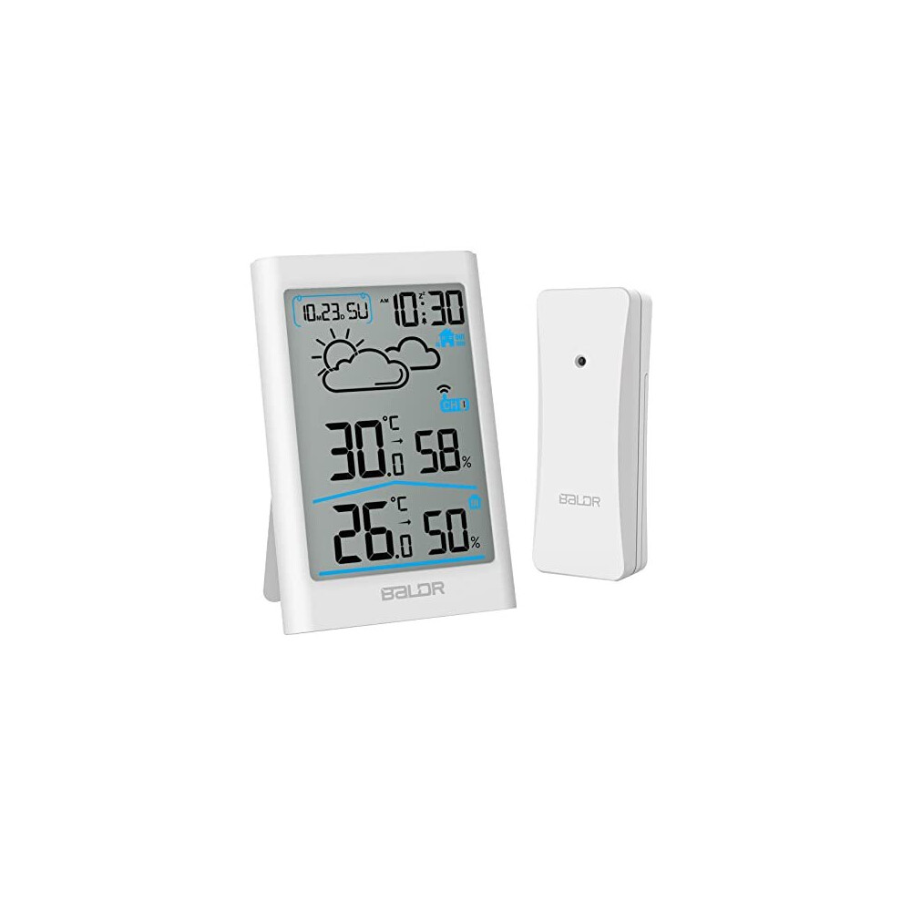 BALDR Wireless Weather Station with Outdoor Sensor Indoor Outdoor Thermometer Hygrometer with Weather Forecast, DCF Colour Weather Station,