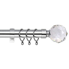 Crystal Ball Extendable Curtain Pole. Includes Pair Of Superior 60mm Size Finials, Rings, Brackets & Fittings Set. (Chrome, 160cm - 300cm, 6