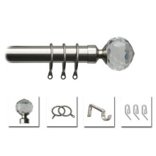Speedy Pristine 25 - 28mm Crystal Extendable Metal Curtain Pole Set, Satin Silver, 120 - 210 Cm