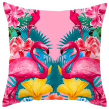 The Beach Stop Decorative Velvety Soft Animal Floral Flamingo Bird Cushion Cover, Home Accessory for Sofa and Bedroom, 45x45cm 18x18", Pink
