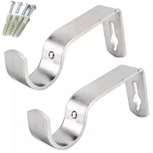 WARESHARK 2 x Heavy Duty Metal Curtain Pole Bracket Holder Curtain Rod Support Wall Brackets Holders 2pcs (Silver)