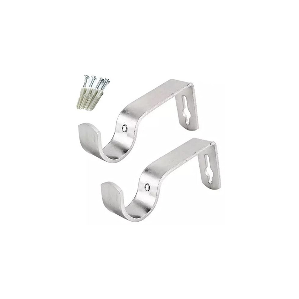 Wareshark 2 X Heavy Duty Metal Curtain Pole Bracket Holder Curtain Rod Support Wall Brackets Holders 2Pcs (Silver)