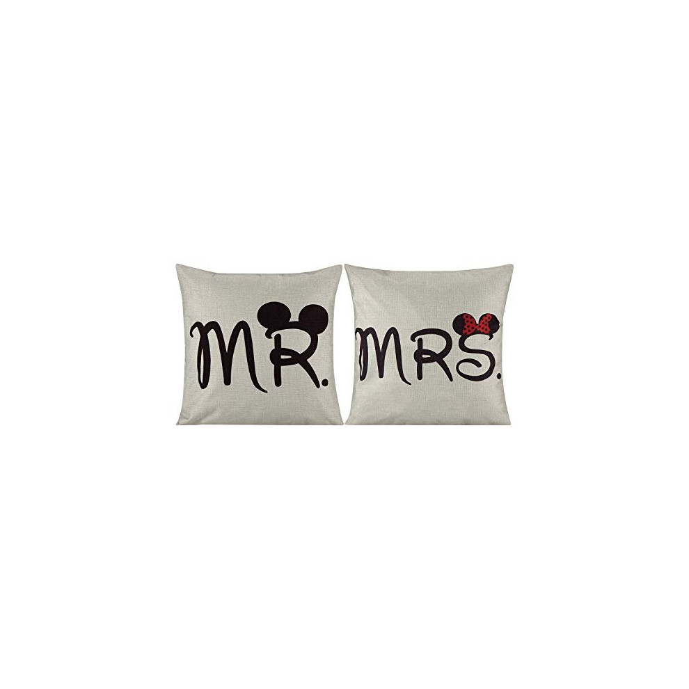 2 Pcs Mr and Mrs Funny Mouse Cushion Cover Durable Cotton Linen Throw Pillow Case Wedding Valentine Gift MR and MRS Present 18"X18" 45x45cm