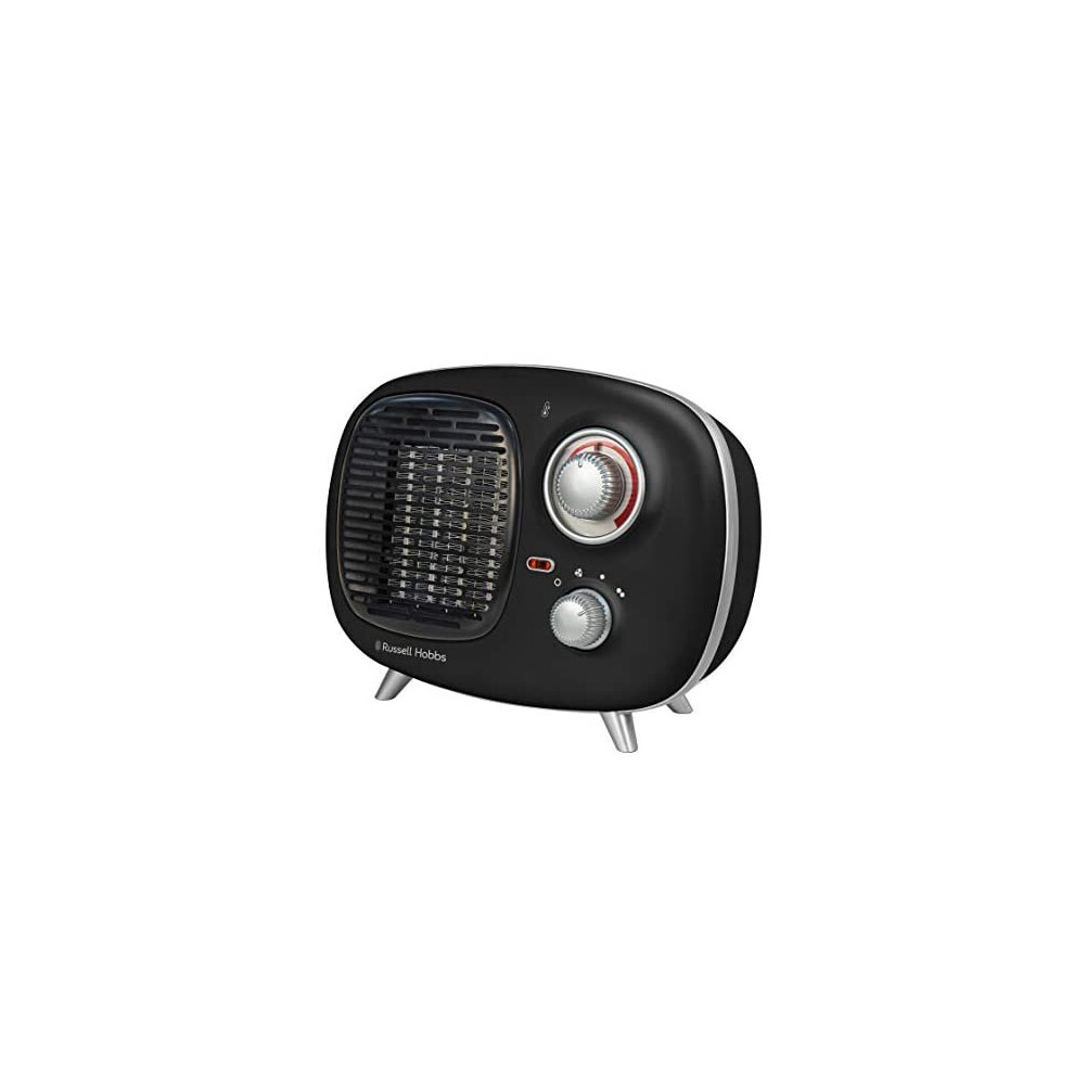 Russell Hobbs RHRETPTC2001B 1.5KW Retro Portable Ceramic Electric Heater in Black, 2 Heat Settings, Adjustable Thermostat, 15m2 Room Size, 2