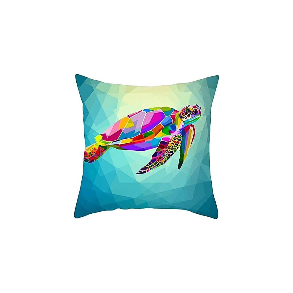 The Beach Stop Decorative Velvety Soft Neon Multicoloured Rainbow Animal Sea Turtle Cushion Cover, for Living Room & Bedroom Decor, 45x45cm