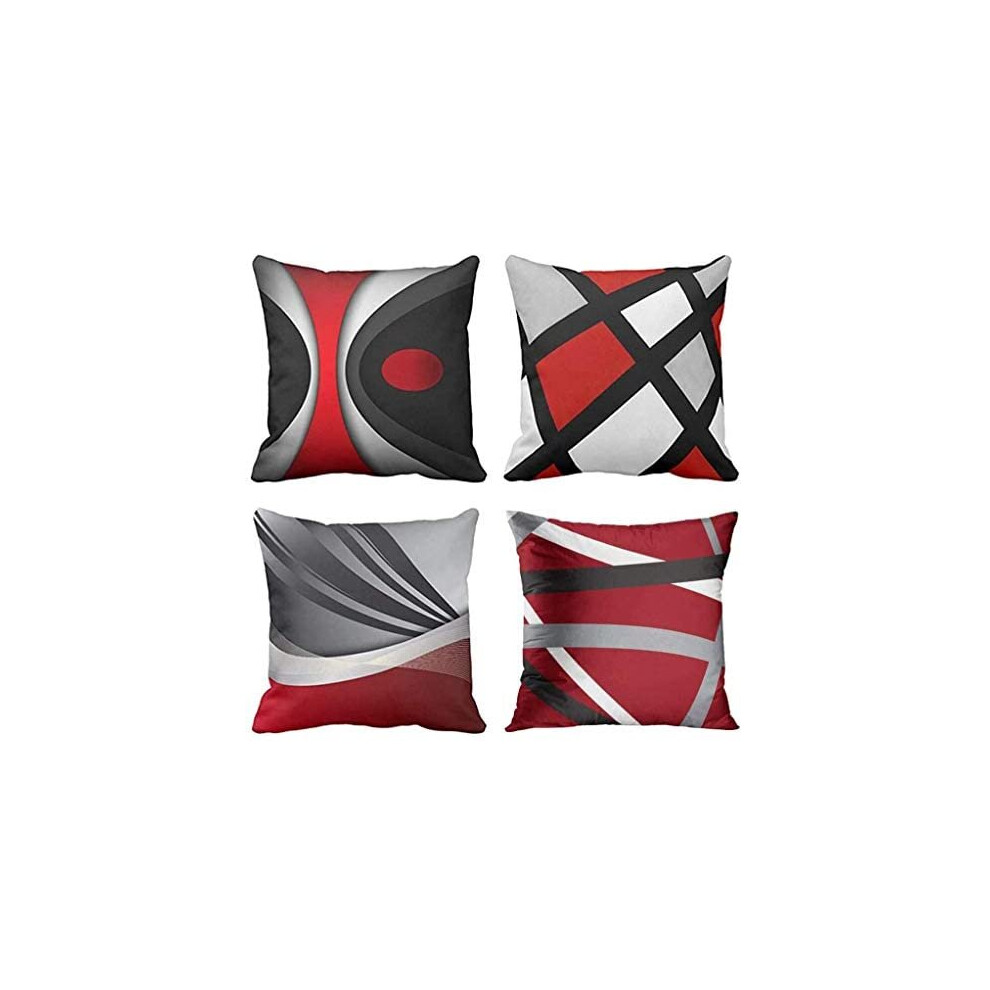 ZHILING Set of 4 Cushion Covers 40x40cm Modern Abstract Red Stripes Gray Black White Acrylic Bold Grey Decorative Pillow Cases Home Decor Sq