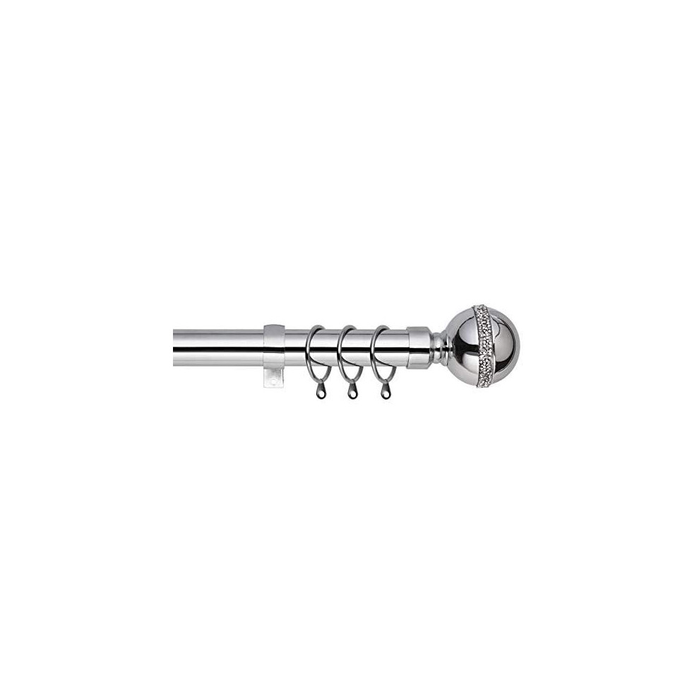 Bling Ball Extendable Curtain Pole. Includes Pair Of Superior 60mm Size Finials, Rings, Brackets & Fittings Set. (Chrome, 120cm - 210cm, 48