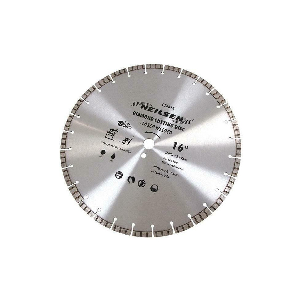 Diamond Cutting Disc 16 In for Asphalt, Concrete, Steel (Genuine Neilsen CT4614)