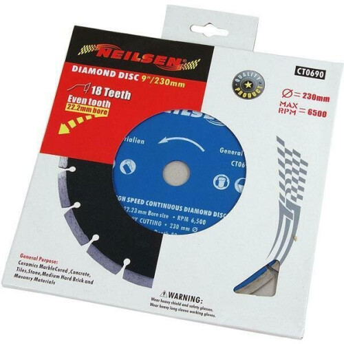 Neilsen Diamond Cutting Disc, 9"/230mm Segmented. Hard Brick Tiles Stone Masonry(CT0690) 2