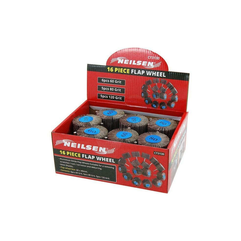 16 Piece Flap Wheel Grinding Sandpaper Wheel Disk (Genuine Neilsen CT3130)