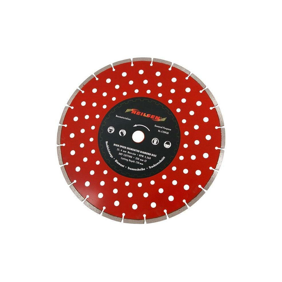 14" 350mm 25.4mm Centre Diamond Cutting Disc With Holes, Silent Cut (CT0930)