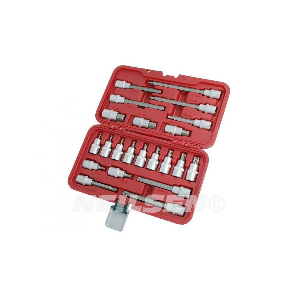 Neilsen 22Pc 1/2" Inch Drive Hex Spline & Star Bit Set Blow Mould Case (Neilsen Ct1544)