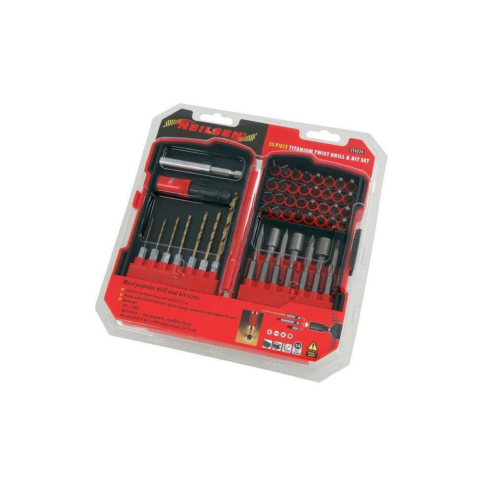 Neilsen 55Pc Hss Drills Magnetic Screwdriver Bits & Nut Drivers (Genuine Ct4224)