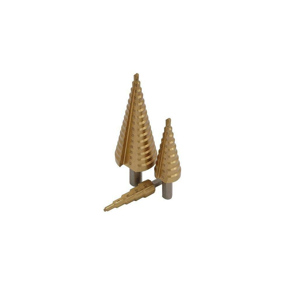 Neilsen Step Drill Hss Tin Coated 3 Piece Cone Drill Bit Set (Genuine Ct1926)
