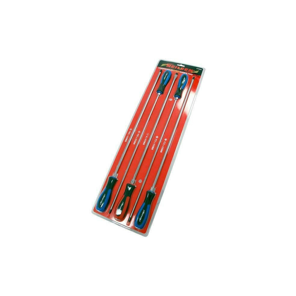 Neilsen Pound Thru Extra Long 450Mm Phillips Pozi & Slotted 5Pc Screwdriver Set (Ct4033)