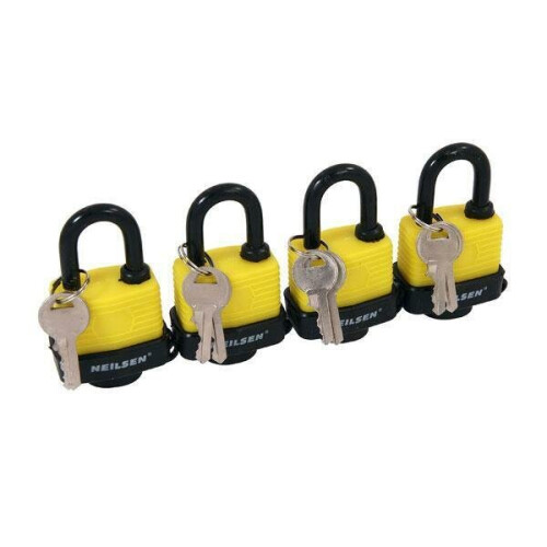 4 x Keyed Alike 40mm Weatherproof Steel Heavy Duty Padlocks (Neilsen CT0274)