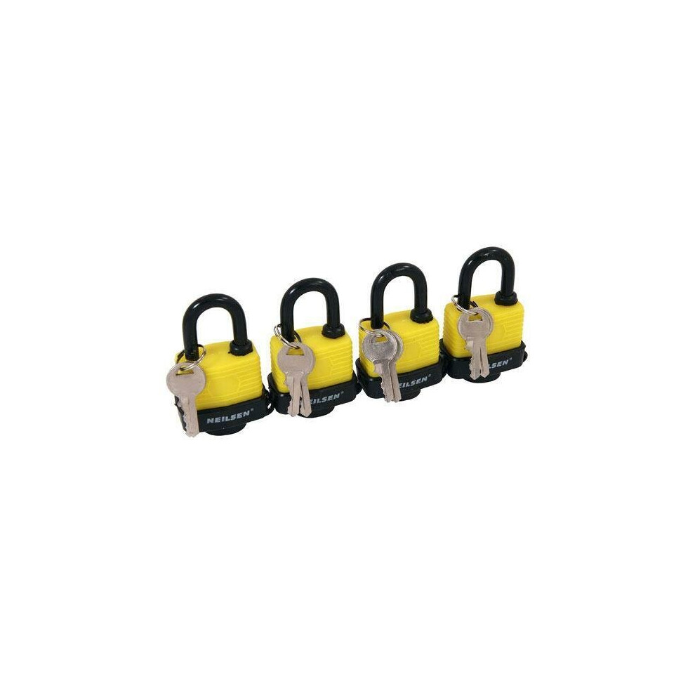 4 x Keyed Alike 40mm Weatherproof Steel Heavy Duty Padlocks (Neilsen CT0274)