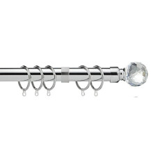 Extendable Curtain Pole Crystal | Chrome Metal Curtain Pole Set 28mm | Includes Rings, Finials, Brackets & Fittings. (120cm - 210cm, Crystal