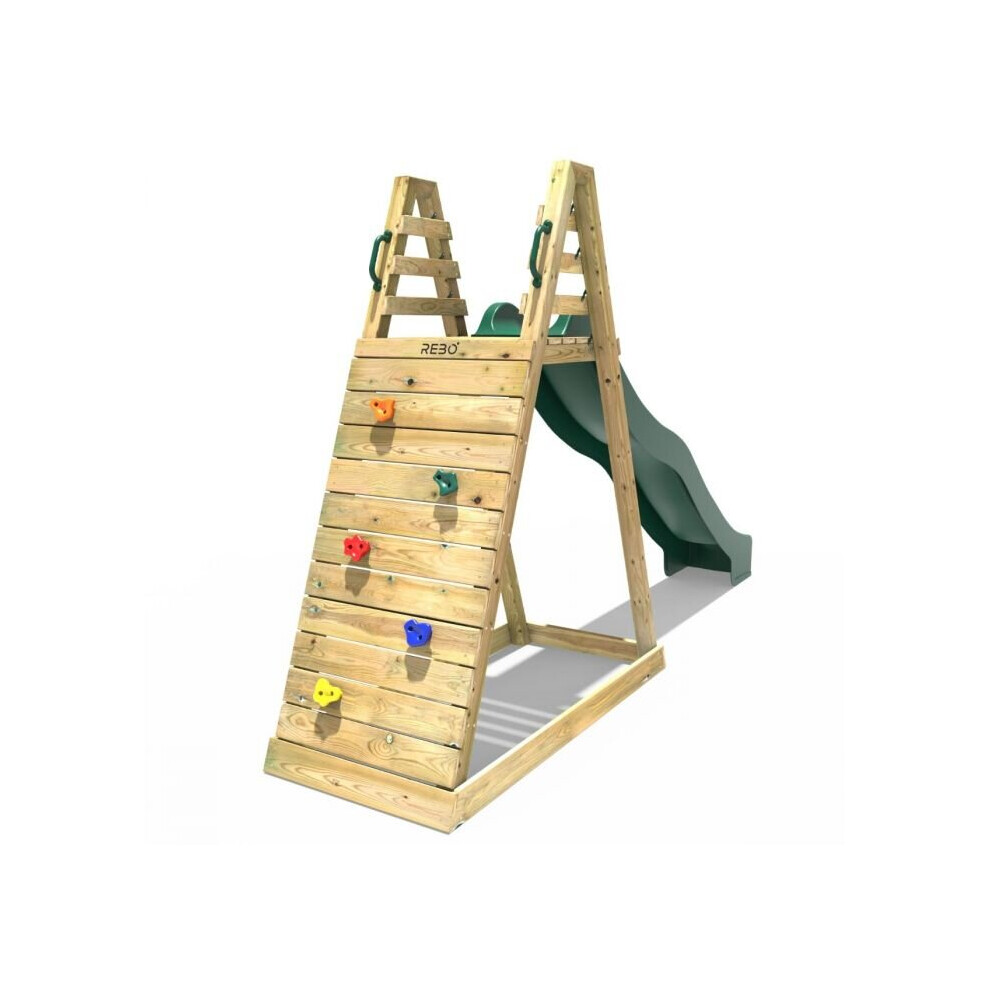 (Free Standing Slide 10ft & Climbing Wall) Rebo Children's Wooden Free Standing 10ft Kids Water Slide