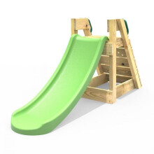 (Green) Rebo 4ft Toddler Adventure Slide with Wooden Platform and Climbing Wall