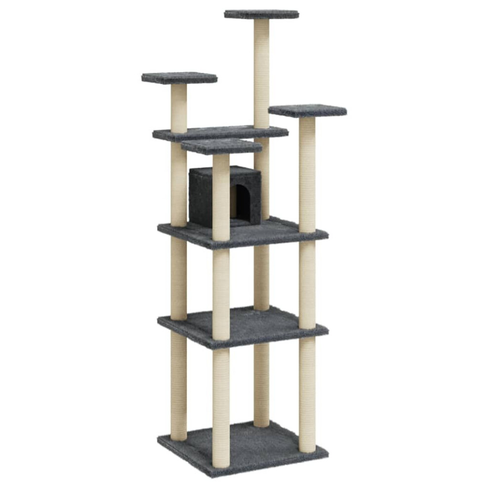 (dark grey) vidaXL Cat Tree with Sisal Scratching Posts 171cm Cat Play Tower Multi Colours