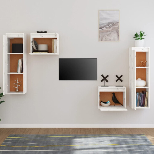 VidaXL (white) vidaXL 4x Solid Wood Pine TV Cabinets Wall Mounted Shelf Stand Multi Colours 2