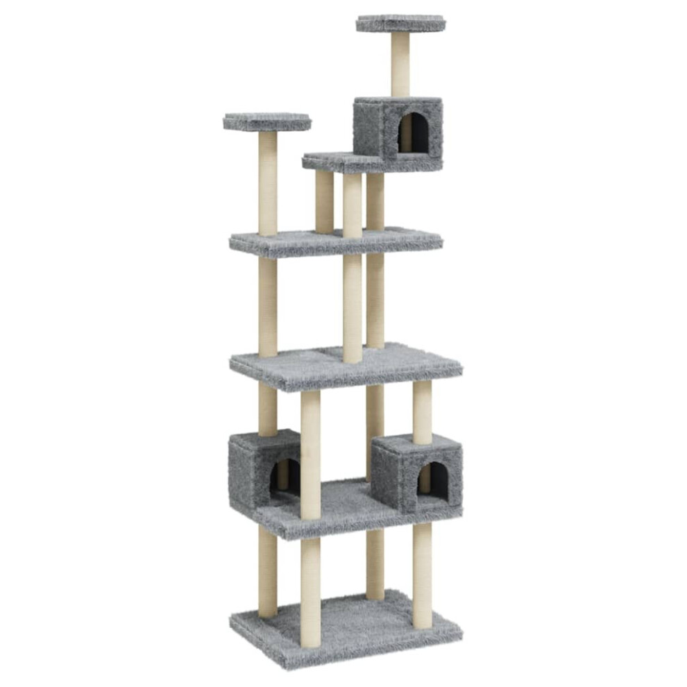 (light grey) vidaXL Cat Tree with Sisal Scratching Posts 188cm Cat Play Tower Multi Colours